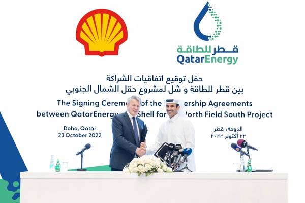The partnership agreement was signed by Saad Sherida Al-Kaabi, the Minister of State for Energy Affairs, President and CEO of QatarEnergy, and Ben van Beurden, the CEO of Shell - Credit: QatarEnergy