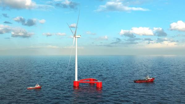 Photo: Illustrated drawing of a Wind Semi being towed for the development of the Firefly offshore wind
farm ©Equinor