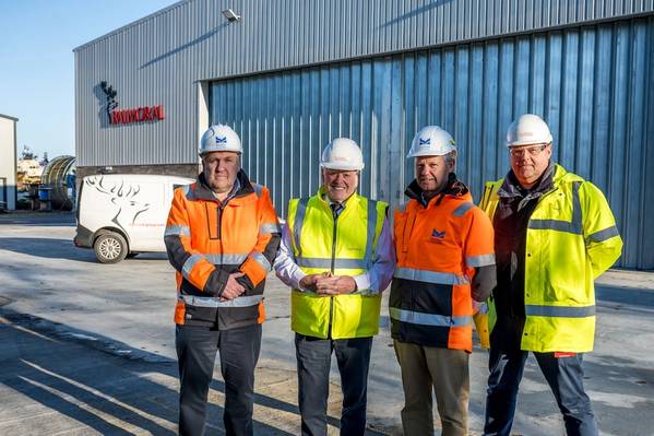 Pictured at Balmoral’s Montrose facility (from L-R): Tom Hutchison, chief executive officer, Montrose Port Authority; Sir Jim Milne CBE, chairman and managing director, Balmoral Group; Peter Stuart, chairman, Montrose Port Authority Board; Derek Weir, subsea test centre manager, Balmoral Comtec.
