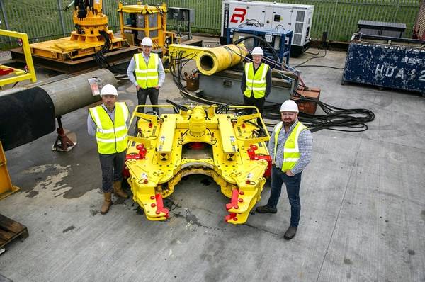 Pictured beside Decom Engineering’s new 24" Chopsaw (Left to right) Business Development Managers Scott Eke and Matthew Drumm; Commercial Director Nicholas McNally; CEO Sean Conway.