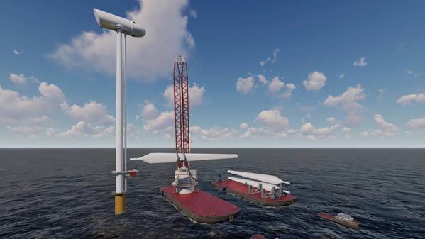 Rendering of the elevator style wind turbine assembly system from CLS Wind (Image: CLS Wind)