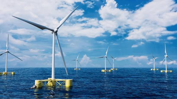 Rendering of a 15MW floating offshore wind substructure SnapWind Float (Credit: SHI)
