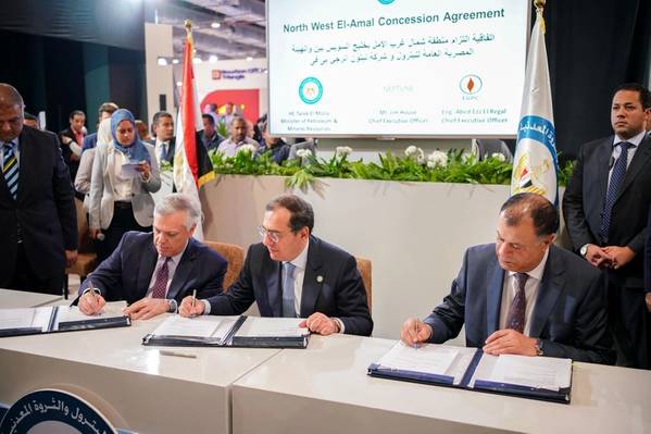 Left to Right: Neptune Energy CEO Jim House, Minister of Petroleum and Mineral Resources, His Excellency Eng. Tarek El Molla, CEO of EGPC, Abed Ezz El Regal - Image source: Neptune Energy