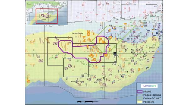 Map showing location of Viridien’s new Laconia 3D OBN survey (image courtesy of Viridien Earth Data). Block and operator data source: Wood Mackenzie Lens Upstream © 2024.

