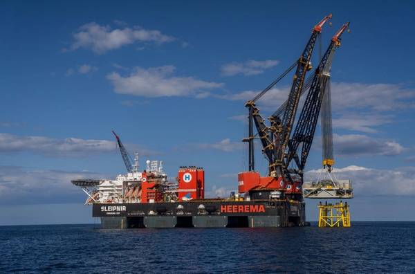 Siemens Energy Offshore Transformer Module being installed by Heerema Marine Contractors’ Sleipnir (Credit: Inch Cape Offshore )