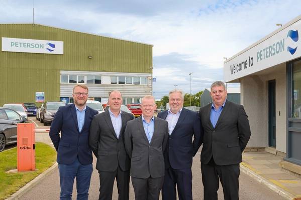 (L-R) Bob Smith Head of Operations (Scotland), Gavin Dick Operations Manager, Bill Blair Operations Manager, Keith Dawson Director of HSEQ, Dod Duncan General Manager – Quayside & Transport (Photo: Peterson Energy Logistics)