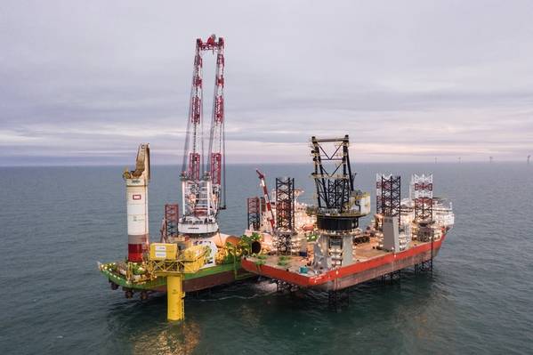 The topside for the Albatros substation has been installed in the German North Sea. (Photo: EnBW)