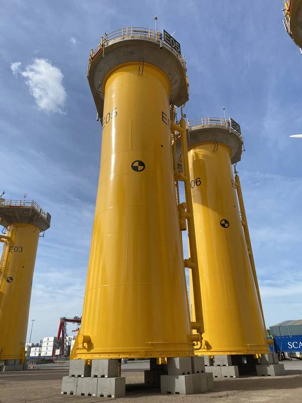 Transition pieces for Calvados offshore wind farm with Enerpac levelling cylinders fitted. Image courtesy Enerpac      