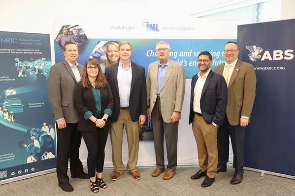 (L to R): Matt Tremblay, ABS Vice President, Global Offshore; Meg Dowling, ABS Senior Engineer and Nuclear Lead; Brad Tomer, COO at the National Reactor Innovation Center at the Idaho National Laboratory; Christopher J. Wiernicki, ABS Chairman and CEO; Sanjay Mukhi, NRIC Collaboration Manager; and Patrick Ryan, ABS Senior Vice President and Chief Technology Officer (Photo: ABS)