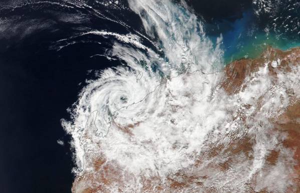Tropical Cyclone Veronica on March 26, along the coast of Western Australia. (Credit: NASA Worldview, Earth Observing System Data and Information System)
