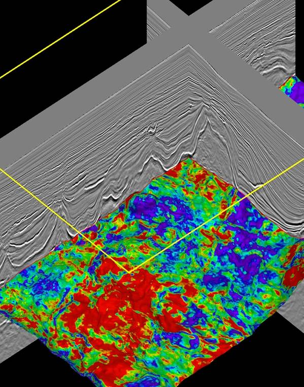 3D visualization of an interpreted horizon (Base of Salt) from the Santos Basin, Brazil (File image: CGG)