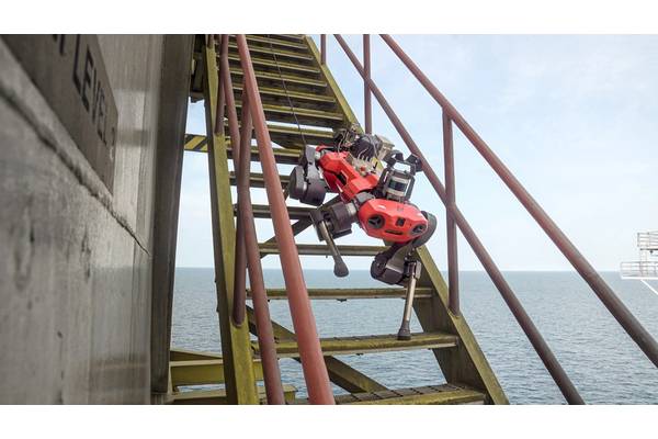 ANYBotics’ ANYmal C legged robot took its first steps offshore on Petronas’ Dulang C platform, Malaysia. Photos from ANYBotics.