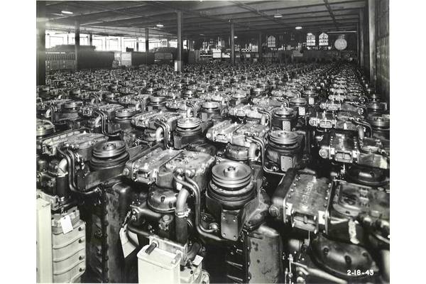 Rows of finished marine engines, Gray Marine.
Image courtesy R.W. Fernstrum & Company