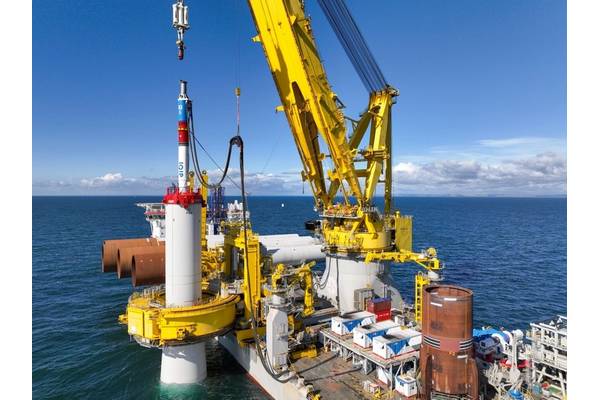 Monopile installation at Inch Cape’s offshore site by Jan De Nul’s heavy lift vessel Les Alizés (Credit: Inch Cape Offshore Limited)