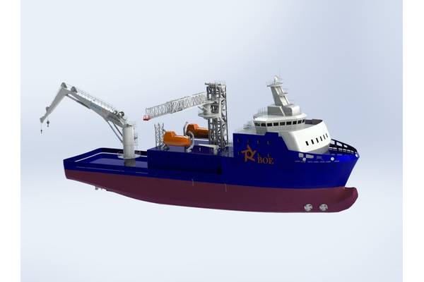 Rendering of the gangway and its planned installation on the BOE DEMPSEY (Credit: Pengrui, COSCO)
