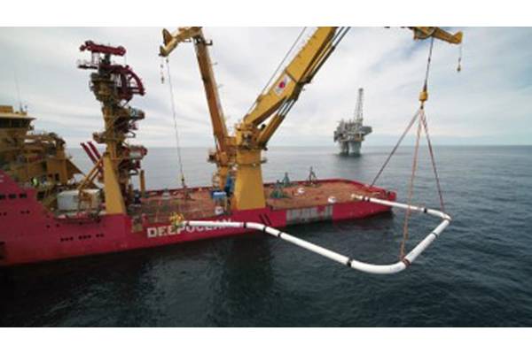The 36in spool being installed using the Edda Freya.  Source:  Equinor.