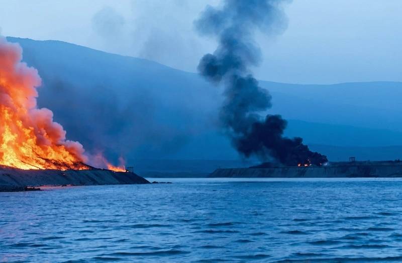 Fire caused by drone debris at an oil depot in Russia’s Krasnodar Region near Crimea
