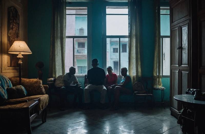 Cubans inside one Havana apartment as it goes dark