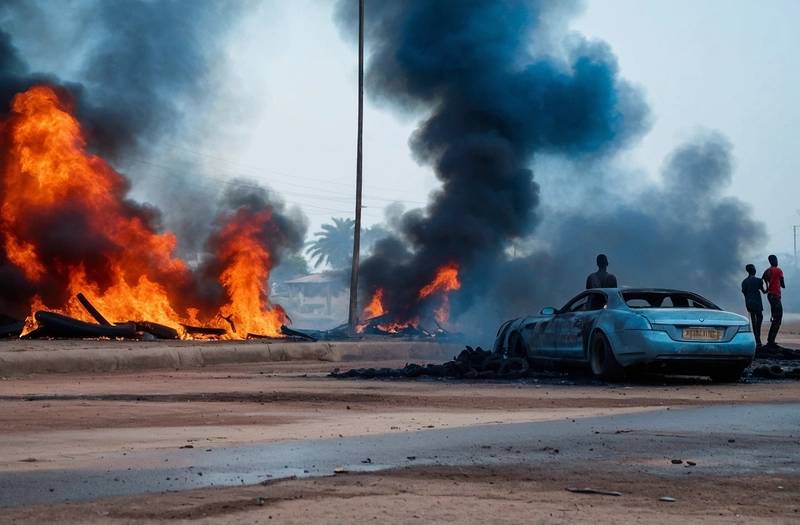 Gambia protesters set fire to tyres in order to denounce power outages