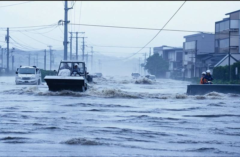 NHK reports that four people have died in the torrential rains caused by a typhoon in Japan.